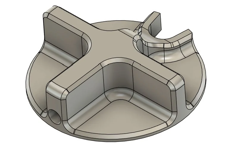 CAD-ontwerp van een draaiknop voor het stuur van een Formule 1-auto