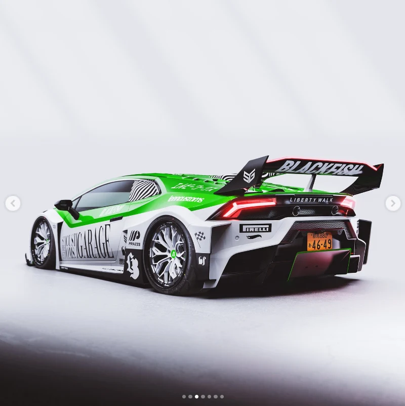Visualisatie van de Lamborghini Huracán Evo met Liberty Walk-bodykit